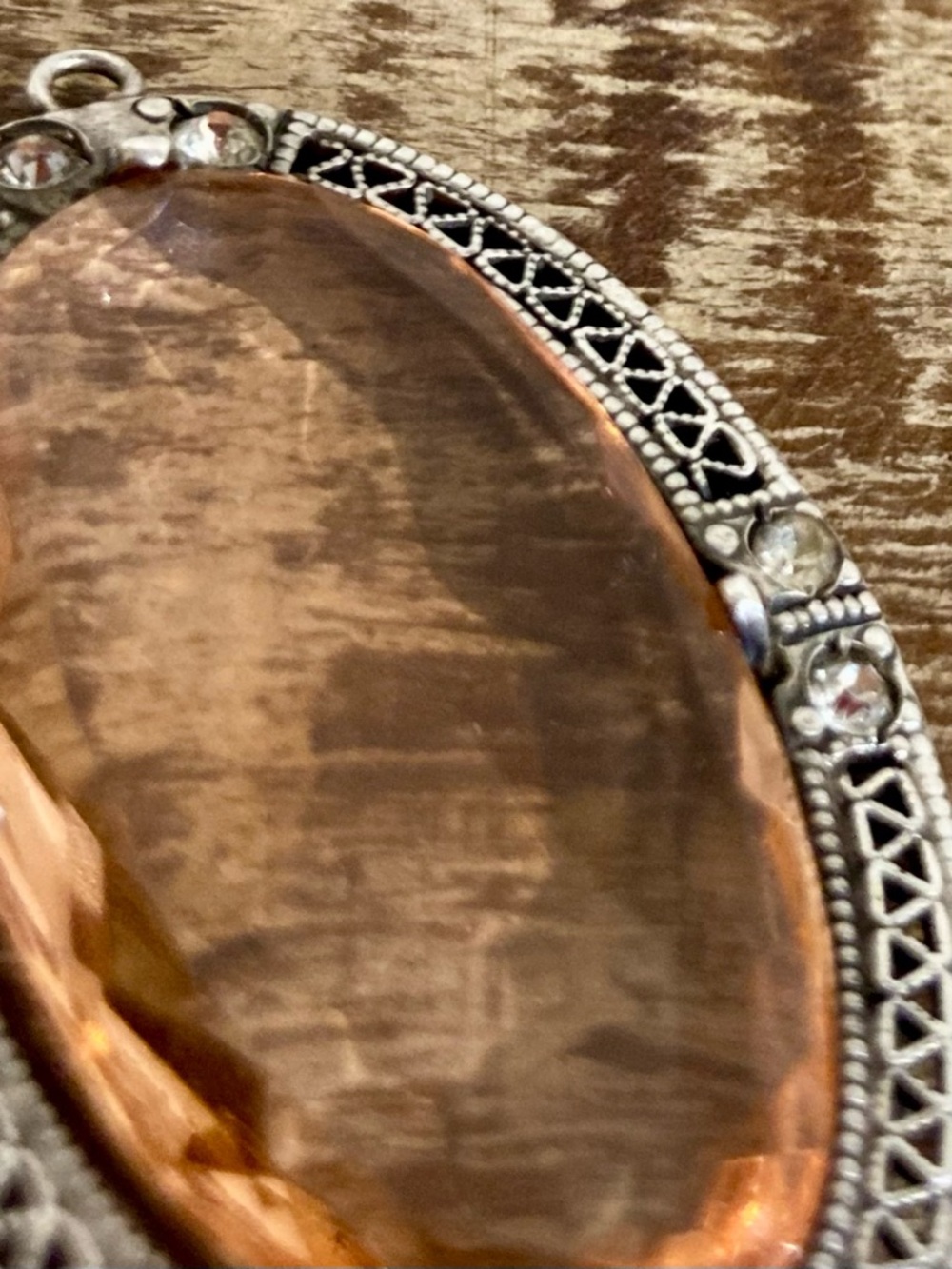 Vintage Sterling Silver Pendant w/ Faceted Glass Stone & Filigree Detail - Picture 11 of 13